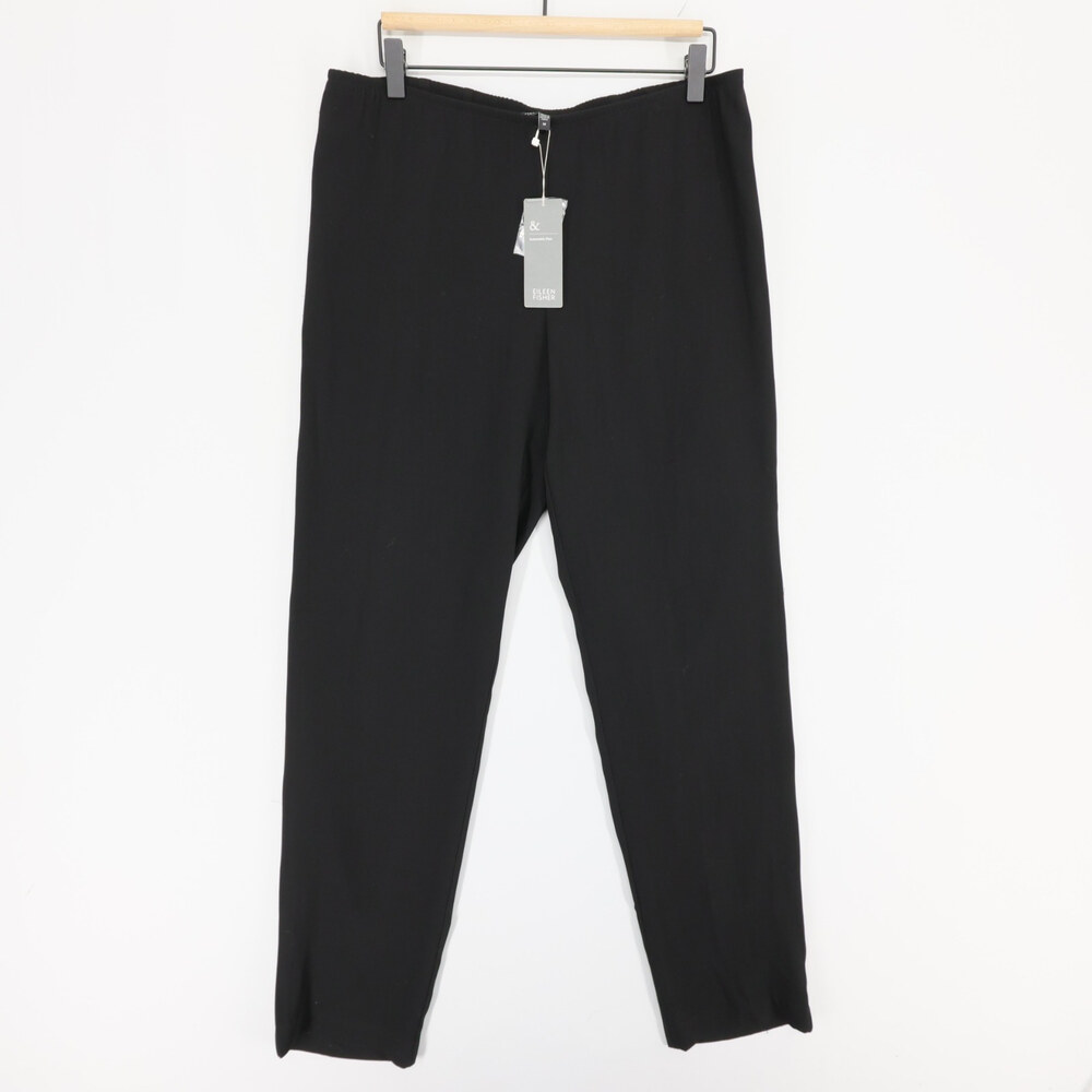 Eileen Fisher Pants Womens M Black Slim Side Zip Stretch Lightweight Crepe